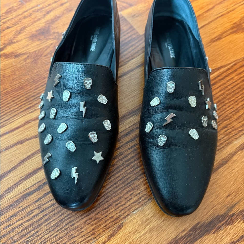 Zadig & Voltaire Black Loafers with Silver Accents